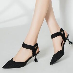 Chic Black Women's Heels with Unique Strap Design
